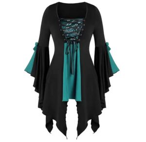 Adult Female Costumes to Hire - Medieval - Black & Green Top